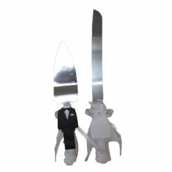 The Wedding Library Cake Cutter & Cake Server Set Bride And Groom Ribbon Design Cake Cutting