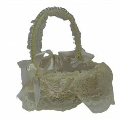 The Wedding Library Flower Girl Basket Lacey Heart (Ecru)
