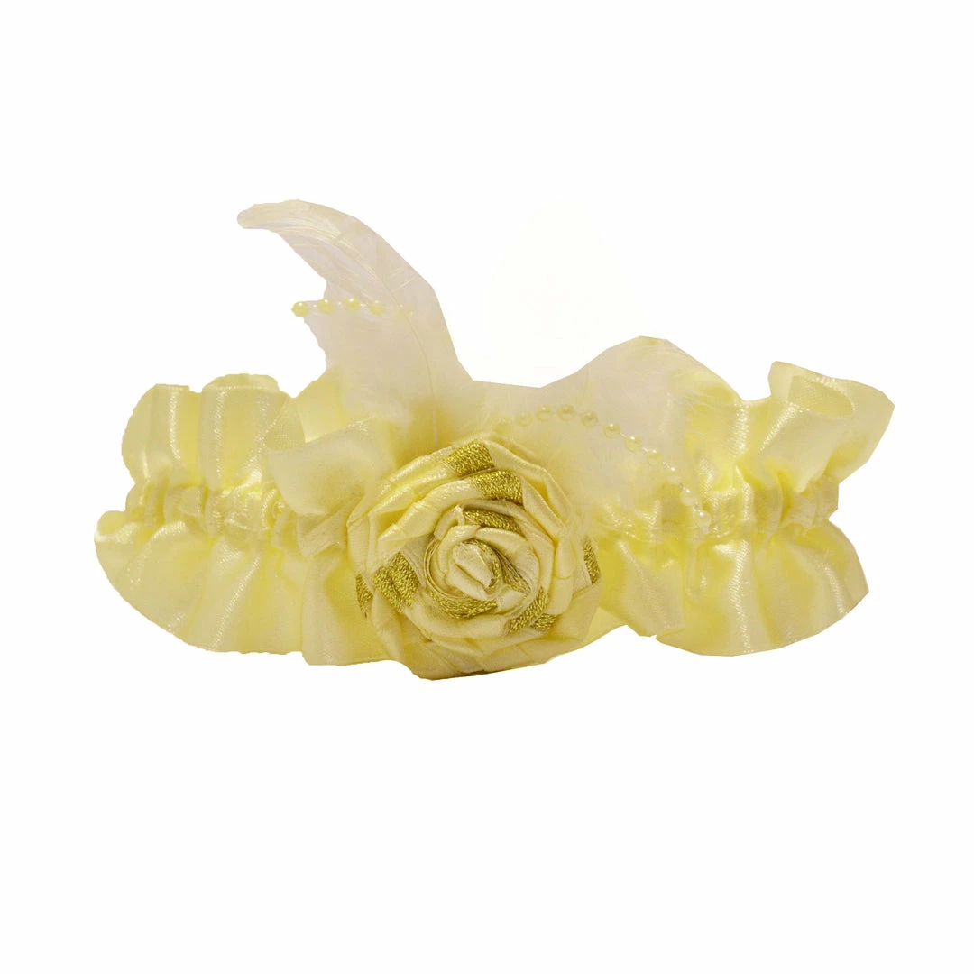 The Wedding Library Wedding Garter MBF Rose & Feathers (Ecru) 1 The Wedding Library Wedding Garter MBF Rose & Feathers (Ecru)