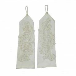 The Wedding Library Bridal Gloves Gloves M Spandex Fingerless With Patches Design 2 (White)