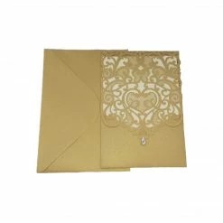The Wedding Library Reception Special Add-Ons Wedding Invitation Holder Gold Heart Lace Vertical Lasercut 13's