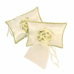 The Wedding Library Pillows & Pillow Sets Pillow Set Metallic Braided Flower (Ecru Gold)