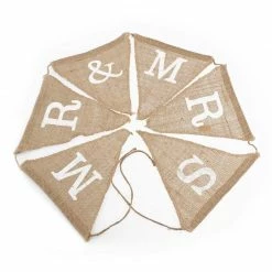 The Wedding Library Banner Mr & Mrs - Rustic Wedding Burlap Banner Triangle - White Text Bridal Shower Accessories