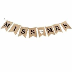 The Wedding Library Banner Miss To Mrs - Rustic Wedding Burlap Banner (Black Print) Bridal Shower Accessories