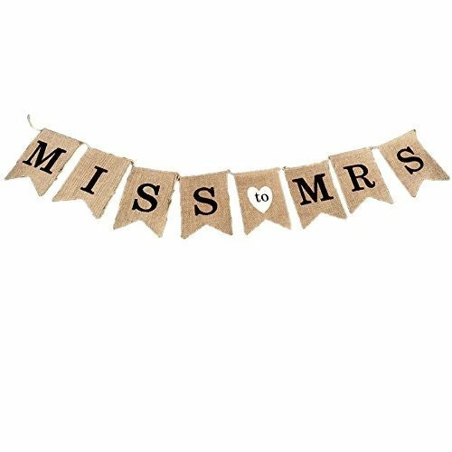 The Wedding Library Banner Miss To Mrs - Rustic Wedding Burlap Banner (Black Print) Bridal Shower Accessories 1 The Wedding Library Banner Miss To Mrs - Rustic Wedding Burlap Banner (Black Print) Bridal Shower Accessories