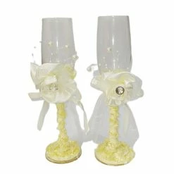 The Wedding Library Toasting Glasses Set Of 2 Rose With Stone BZ2403 (Ecru) The Toast