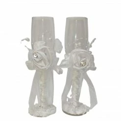 The Wedding Library The Toast Toasting Glasses Set Of 2 Rose With Stone BZ2403 (White)