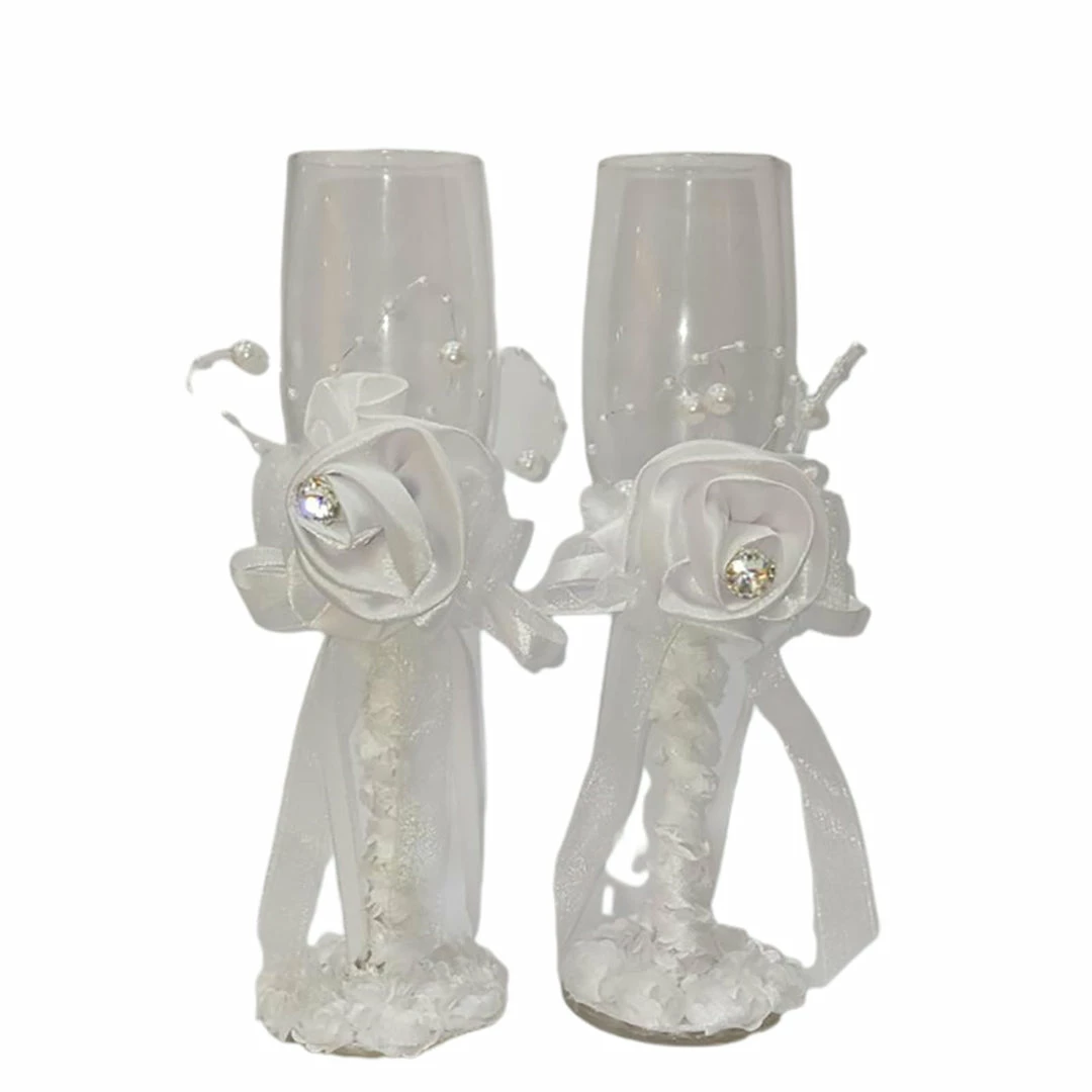 The Wedding Library The Toast Toasting Glasses Set Of 2 Rose With Stone BZ2403 (White) 1 The Wedding Library The Toast Toasting Glasses Set Of 2 Rose With Stone BZ2403 (White)