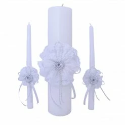 The Wedding Library Unity Candles Unity Candle Set Reg Top (White Silver)