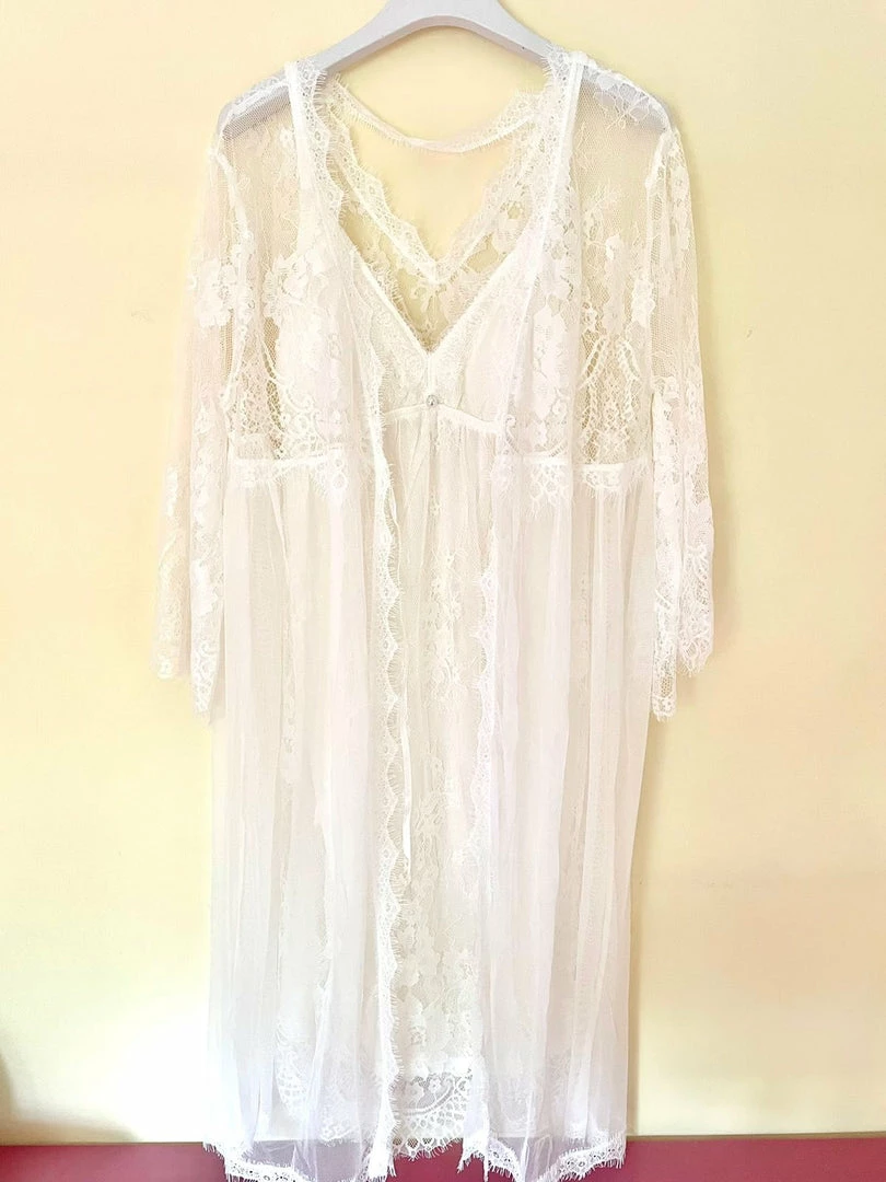 The Wedding Library Bridal Robes Bridal Robe Lace With Inner & Sexy Panty Ecru (2pcs In 1set) 2 The Wedding Library Bridal Robes Bridal Robe Lace With Inner & Sexy Panty Ecru (2pcs In 1set)