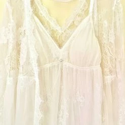 The Wedding Library Bridal Robes Bridal Robe Lace With Inner & Sexy Panty Ecru (2pcs In 1set)